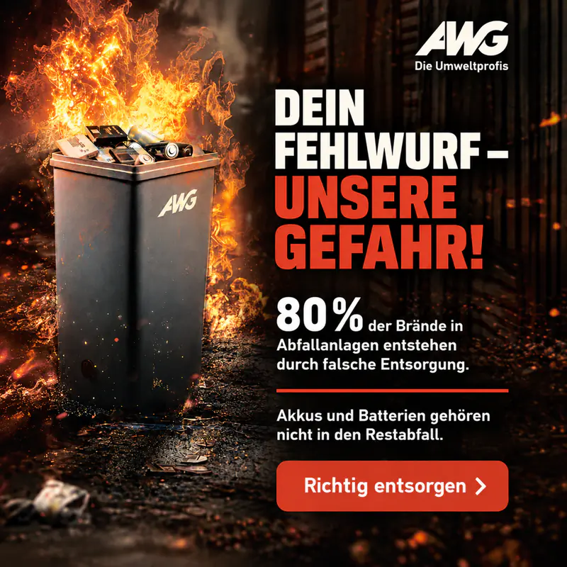 Anzeige fuer Dein Fehlwurf – unsere Gefahr! | Akkus und Batterien richtig entsorgen – AWG