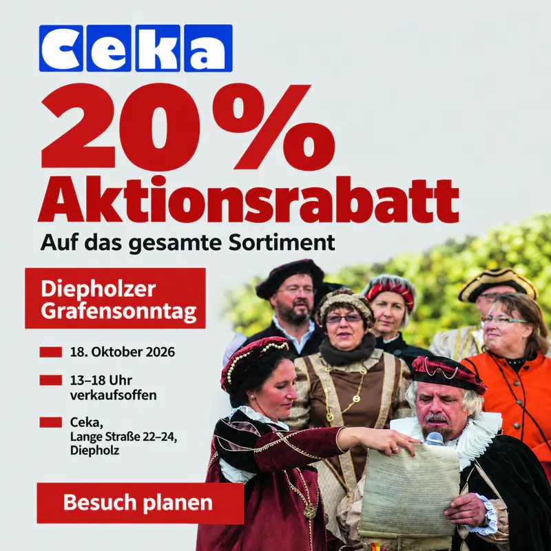 Anzeige fuer Ceka Diepholz – 20 % Aktionsrabatt zum Diepholzer Grafensonntag am 18. Oktober 2026
