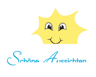 DECOSUN Sonnenschutztechnik Logo: lachende gelbe Comic-Sonne mit blauem Schriftzug Schöne Aussichten