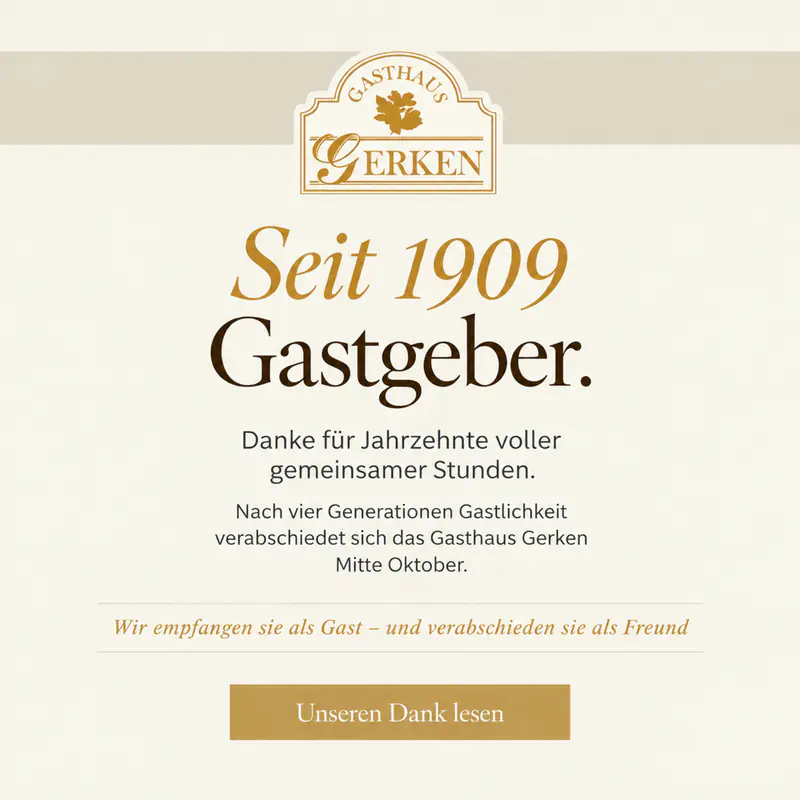 Anzeige fuer Gasthaus Gerken Uphusen – Danke für über ein Jahrhundert Gastlichkeit