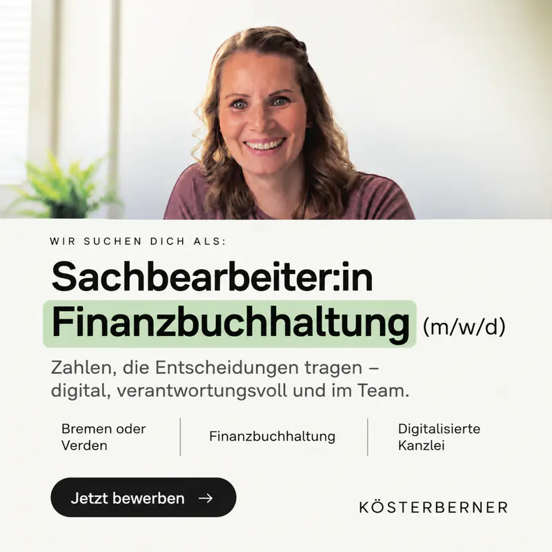 Anzeige fuer Sachbearbeiter:in Finanzbuchhaltung (m/w/d) in Bremen oder Verden | KÖSTERBERNER