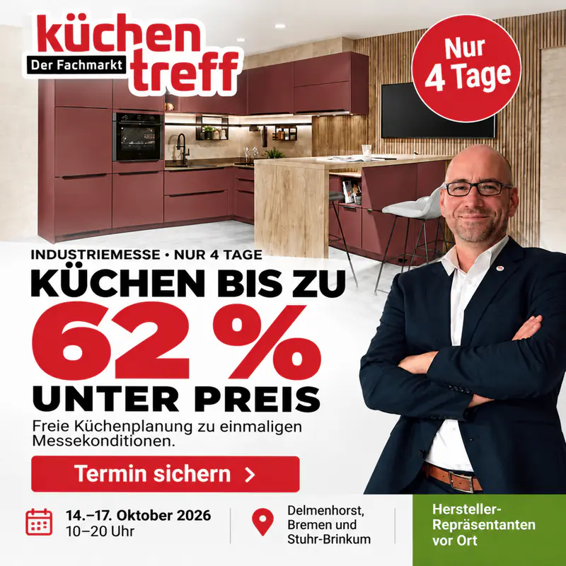 Anzeige fuer Industriemesse mit Küchen-Sonderverkauf – Küchentreff Der Fachmarkt