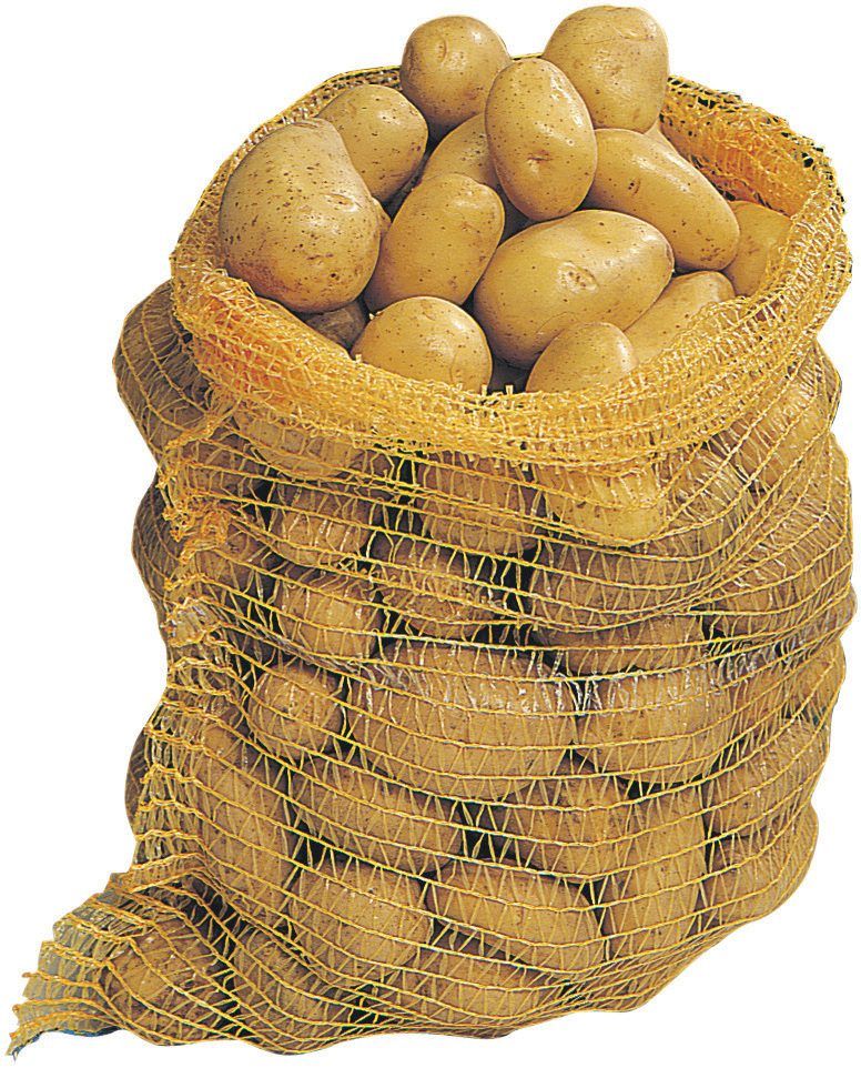 Gef&uuml;llter gelber Netzsack mit Speisekartoffeln