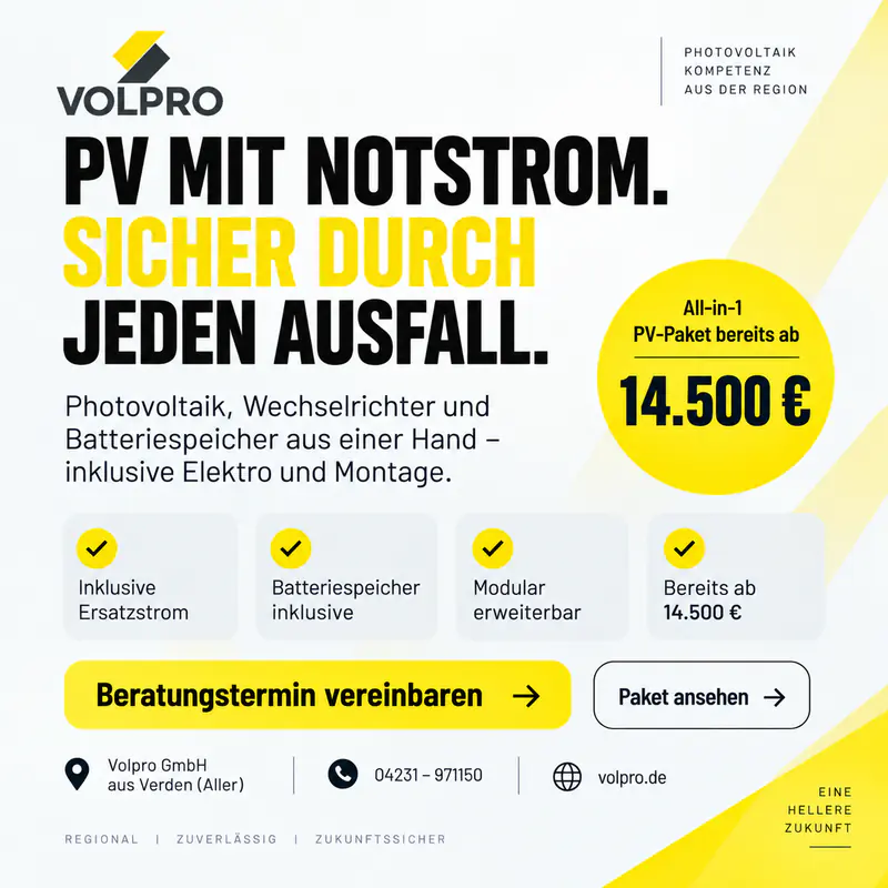 Anzeige fuer Volpro GmbH – all-in-1 PV-Paket inkl. Notstrom | Verden (Aller)